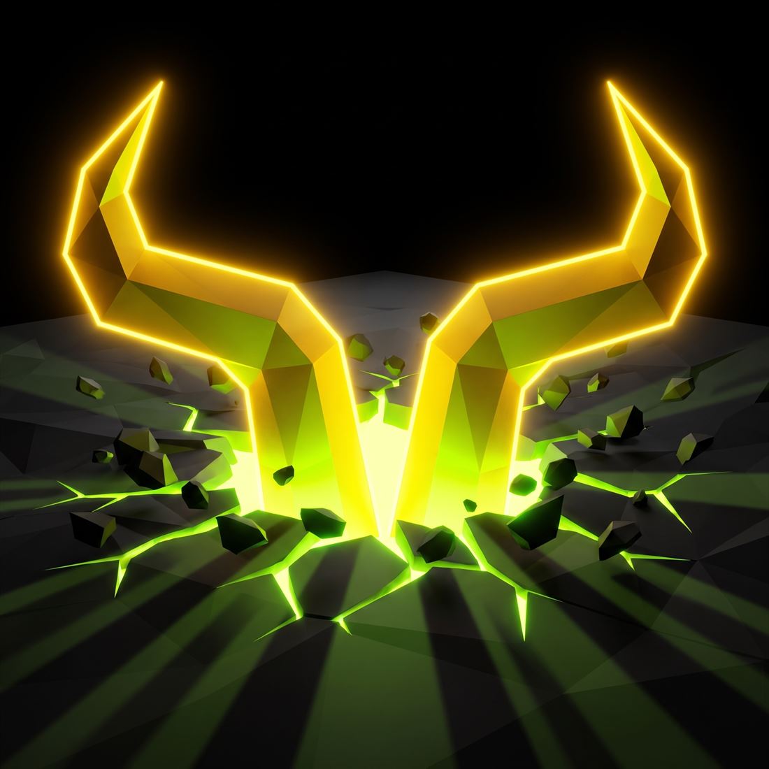 Golden horns bursting through cracked glowing ground