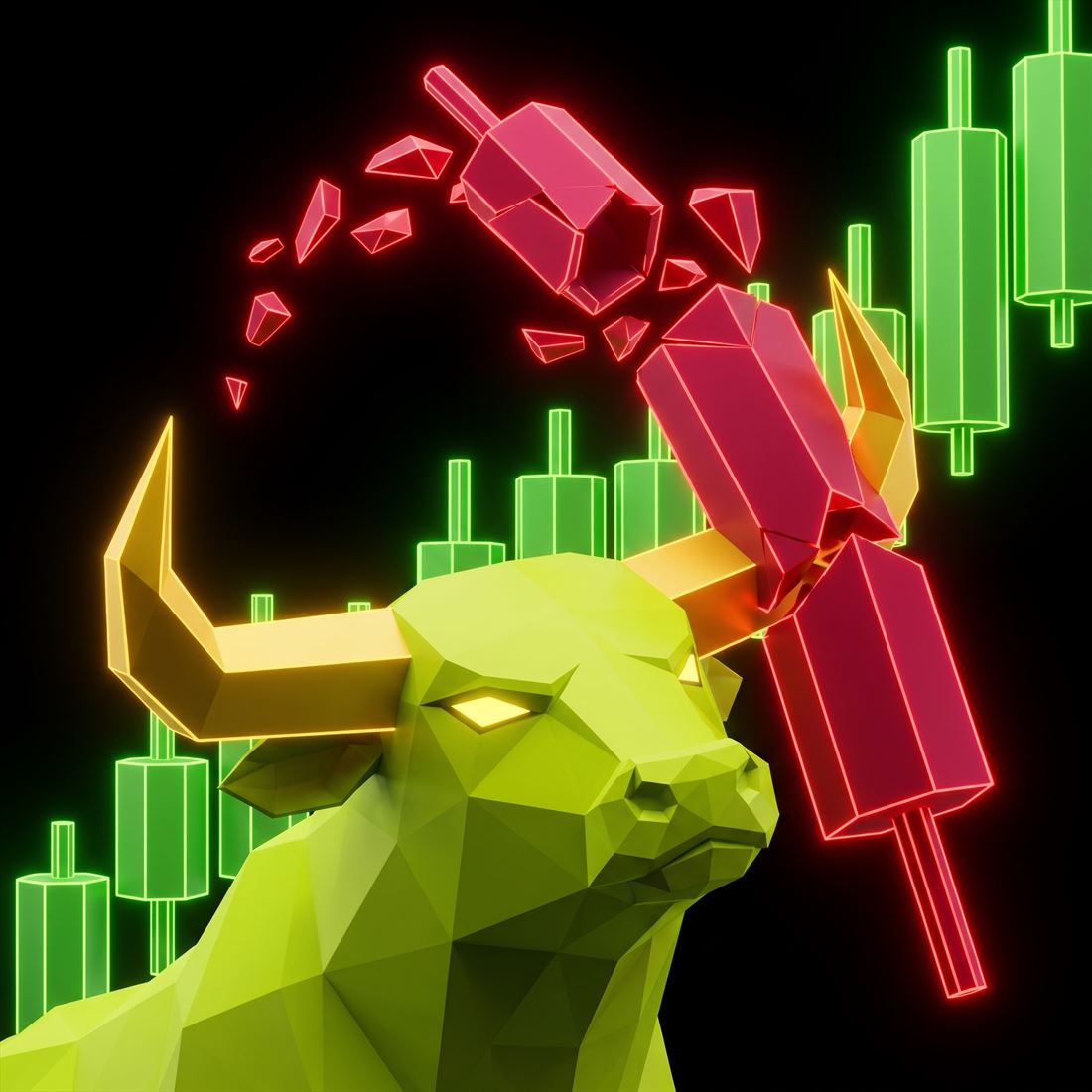 Bull smashing red candles into pieces